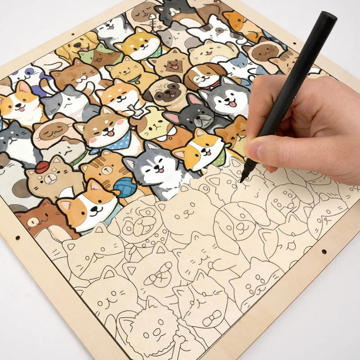 Wooden Coloring Puzzle: Puppy Pile